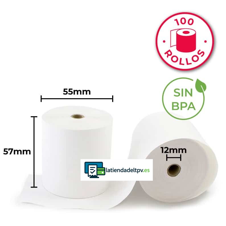rollos-papel-termico-57x55x12-sin-bisfenol-100-rollos-LTDR.jpg 100 Rollos Papel Térmico 57x55x12 Sin Bisfenol A - Imagen 1