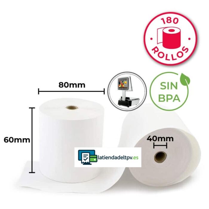 180 Rollos Papel Térmico 60x80x40 para Balanzas MARQUÉS - Imagen 1