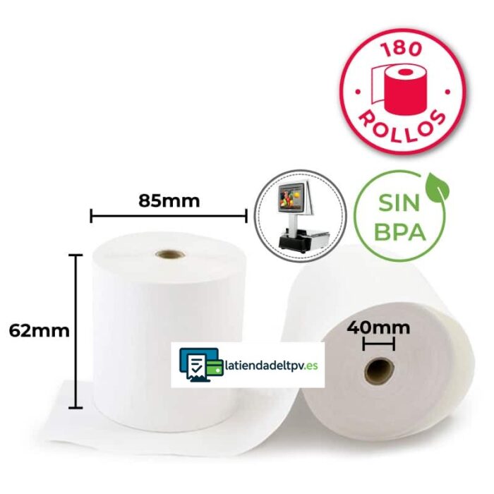 180 Rollos Papel Térmico 62x85x40 para Balanzas MARQUÉS - Imagen 1