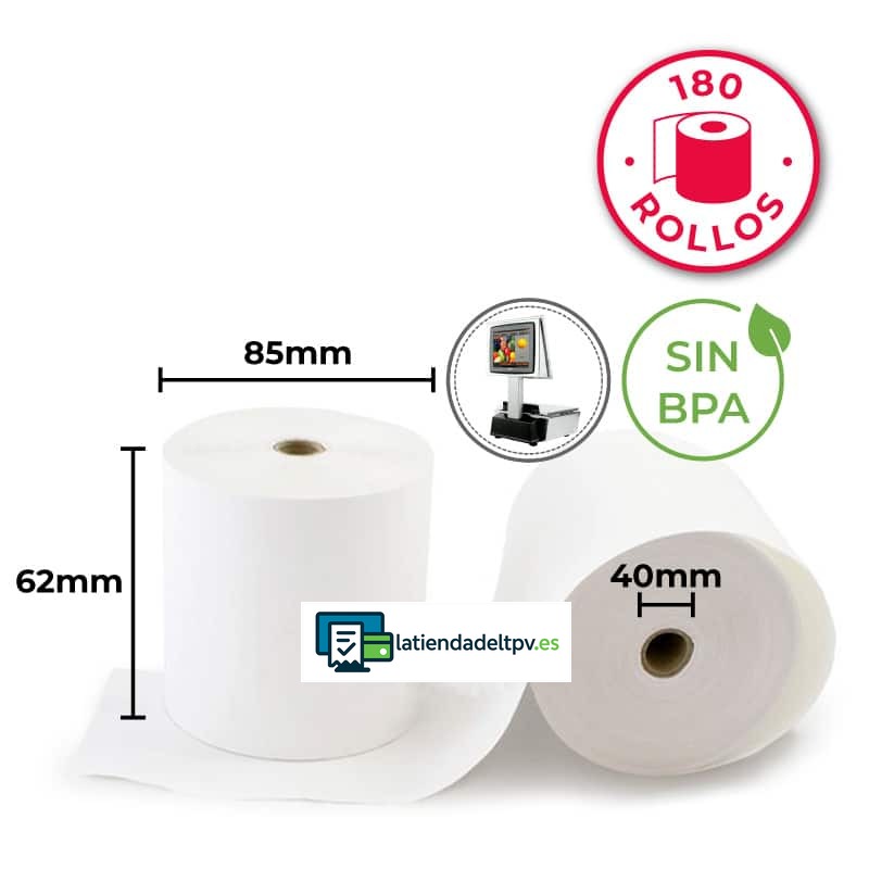 rollos-papel-termico-62x85x40-sin-bisfenol-180-rollos-LTDR.jpg 180 Rollos Papel Térmico 62x85x40 para Balanzas MARQUÉS - Imagen 1