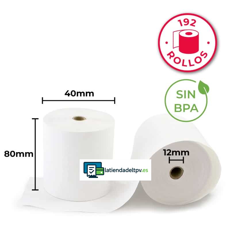 rollos-papel-termico-80x45x12-sin-bisfenol-192-rollos-LTDR.jpg 192 Rollos Papel Térmico 80x40x12 Sin Bisfenol A - Imagen 1