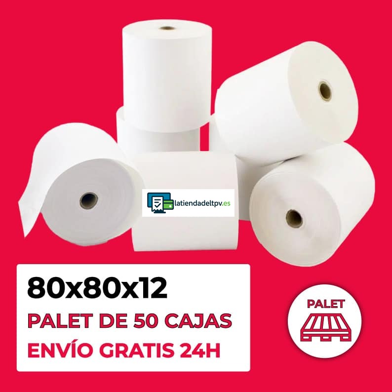 rollos-papel-termico-80x80x12-2500ud-palet.jpg 2500 Rollos Papel Térmico 80x80x12 PALET COMPLETO - Imagen 1