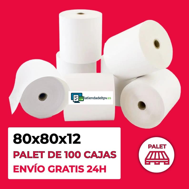 rollos-papel-termico-80x80x12-5000ud-palet.jpg 5000 Rollos Papel Térmico 80x80x12 2 PALETS COMPLETOS - Imagen 1