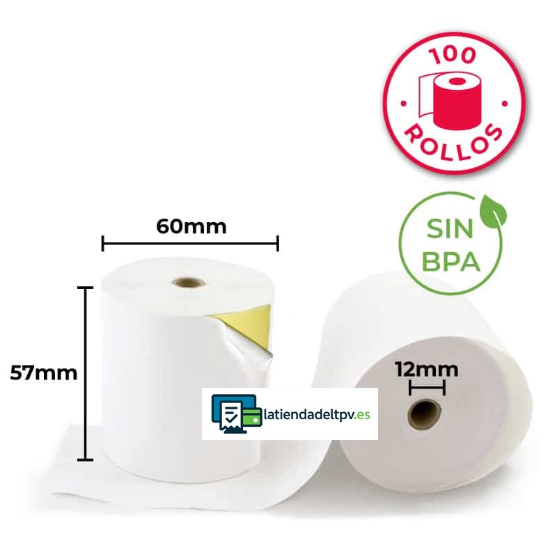 rollos-papel-termico-adhesivo-57x60x12-sin-bisfenol-100-rollos-LTDR.jpg 100 Rollos Térmicos Adhesivos 57x60x12 Sin Bisfenol A - Imagen 1