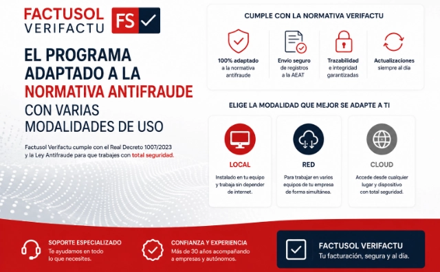 Factusol Verifactu: el programa adaptado a la normativa antifraude con varias modalidades de uso