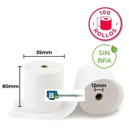 100 Rollos Papel Térmico 80x35x12 Sin Bisfenol A